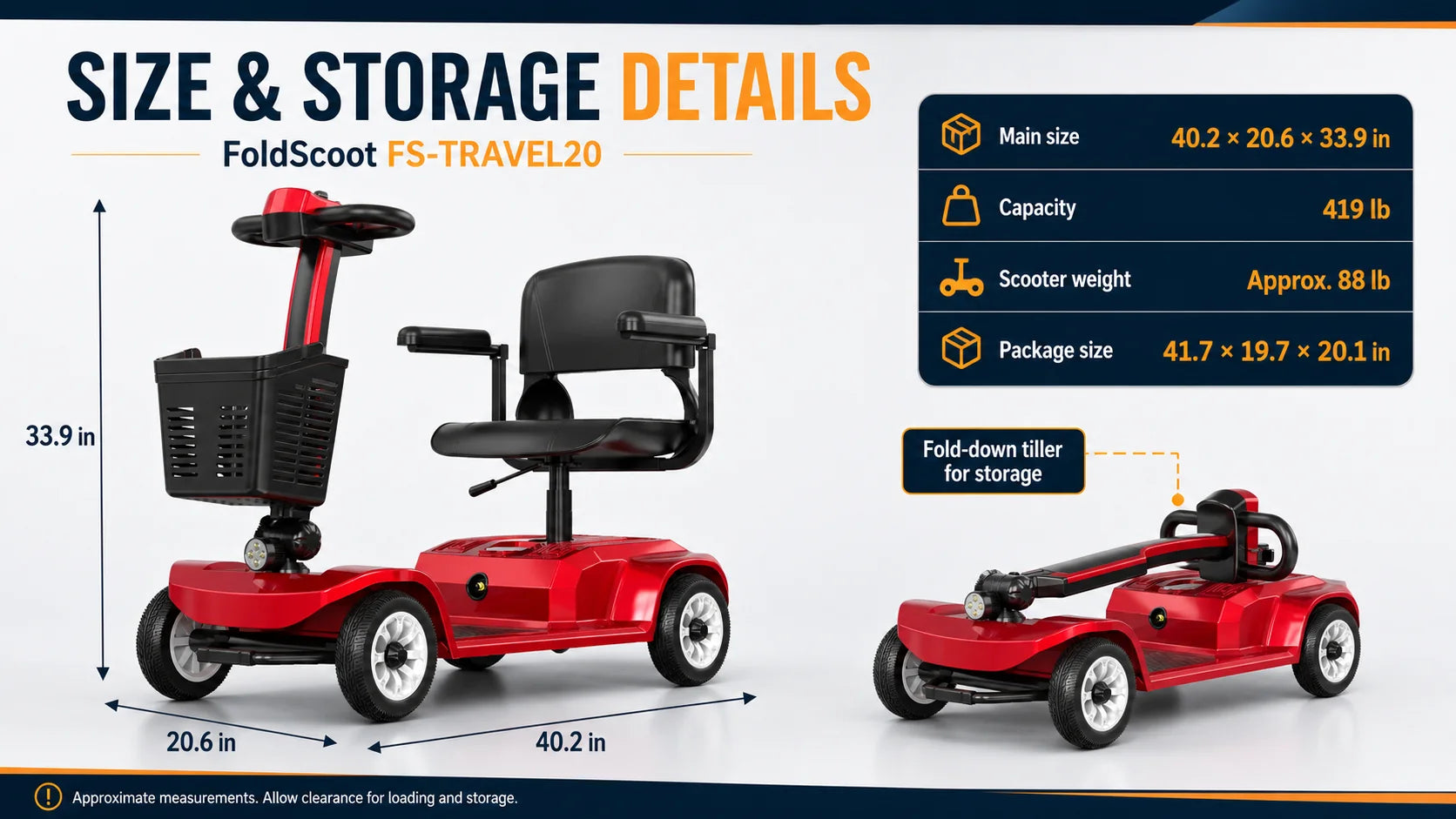 FoldScoot FS-TRAVEL20 4-Wheel Mobility Scooter, 12.4-Mile Range product details