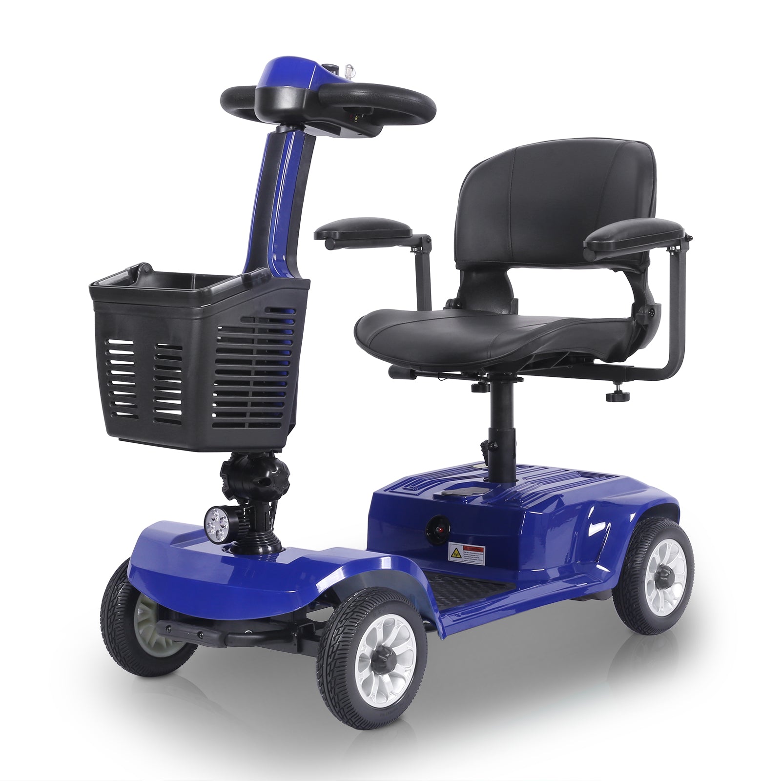FoldScoot FS-TRAVEL20 blue 4-wheel mobility scooter with front basket