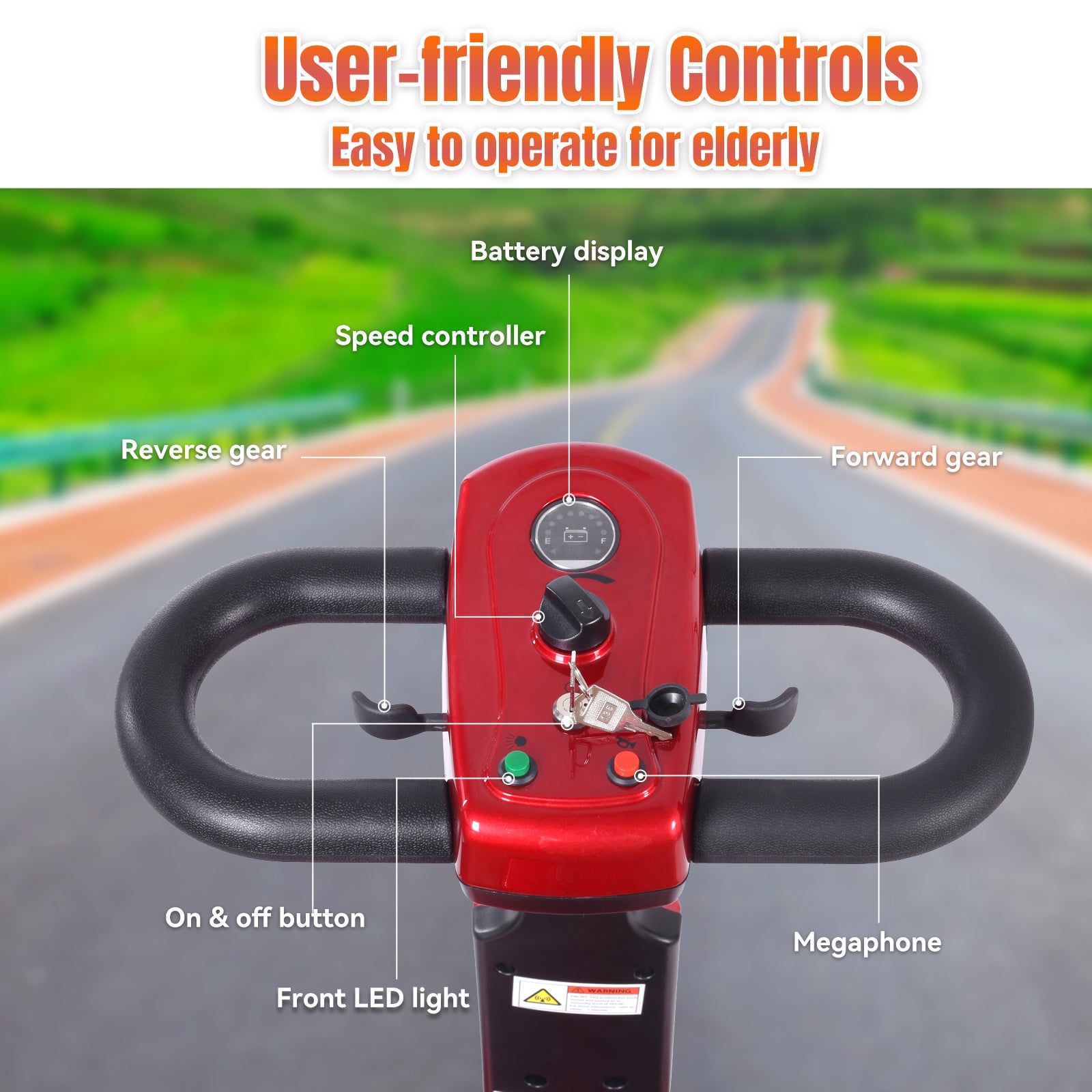 FoldScoot FS-M1 adjustable controls and LED headlight