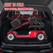 FoldScoot FS-TRAVEL20 mobility scooter stored in a vehicle cargo area