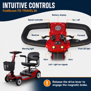 FoldScoot FS-TRAVEL35 handlebar controls with battery display, speed control and magnetic brake