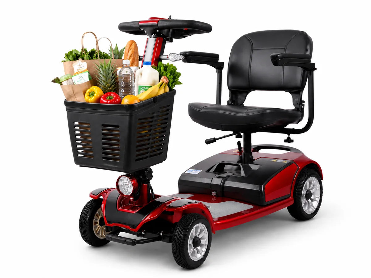 FoldScoot FS-C3 mobility scooter with spacious front basket for groceries and everyday essentials