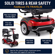FoldScoot FS-TRAVEL35 with solid tires, rear lights and twin anti-tip wheels