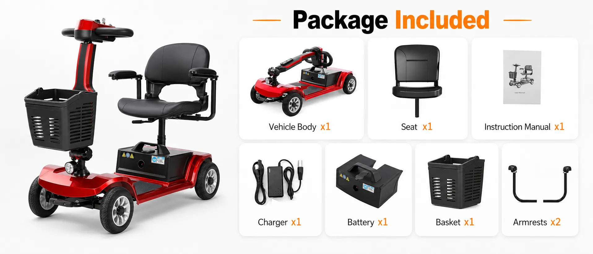 FoldScoot FS-M1 4-Wheel Mobility Scooter for Seniors and Adults product details