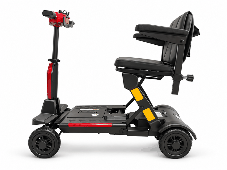 FoldScoot FS-T3 mobility scooter shown before and after folding