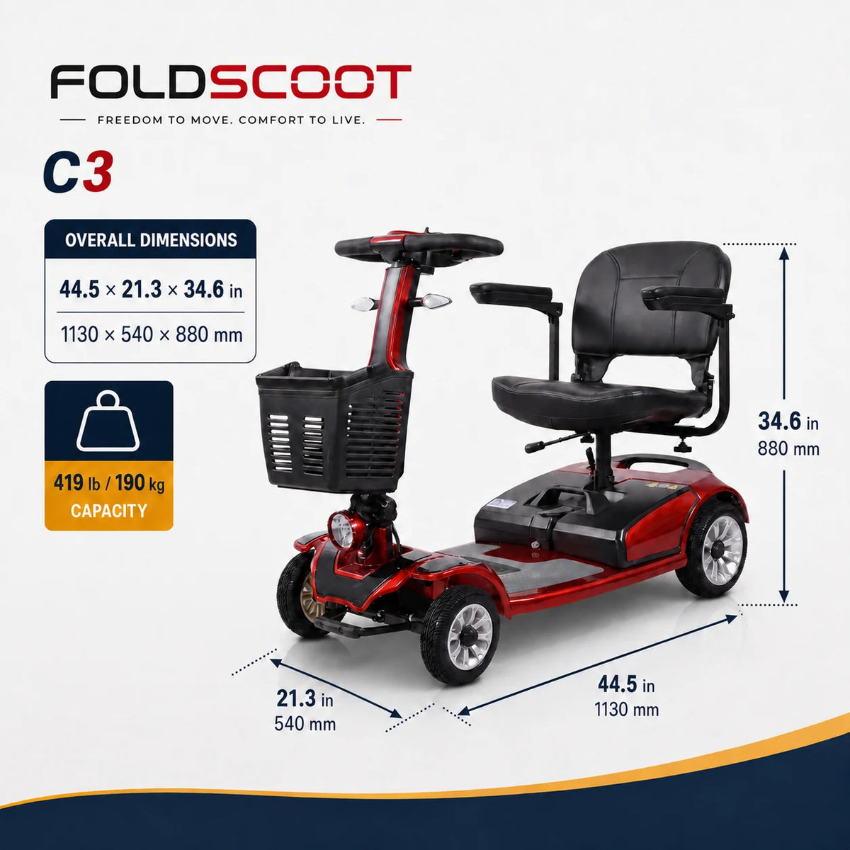 FoldScoot FS-C3 4-wheel comfort mobility scooter - product image 7