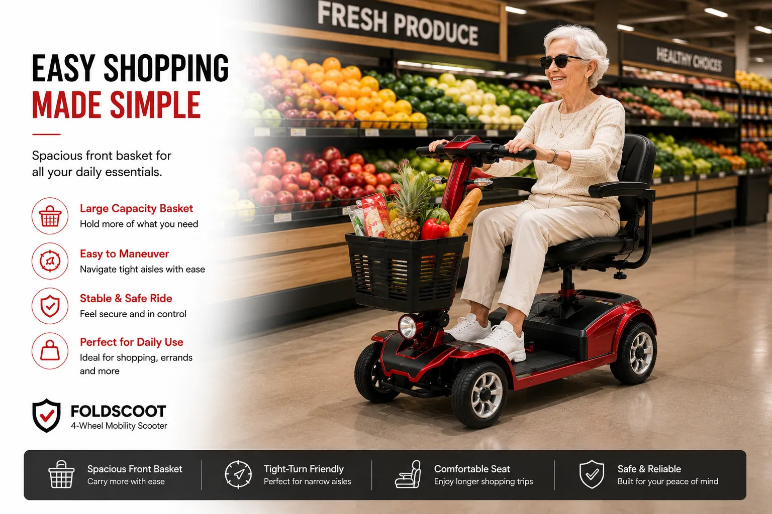 FoldScoot FS-TRAVEL35 Heavy-Duty 4-Wheel Mobility Scooter, 22-Mile Range, 419-lb Capacity product details