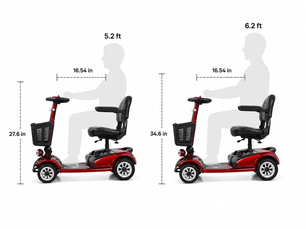 Mobility scooter size comparison for different rider heights