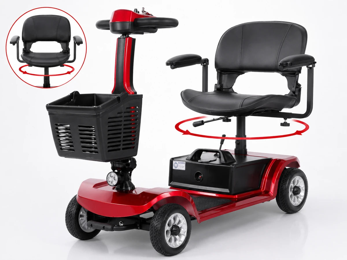 Red FoldScoot FS-C2 padded swivel seat with adjustable armrests
